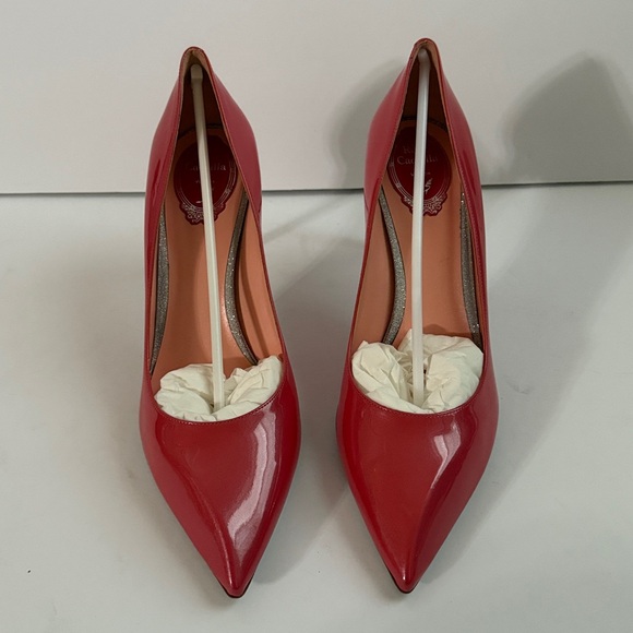 Rene Caovilla “Barbie” Pink Patent Pumps w/diamond-effect soles & edged liner - Picture 1 of 9